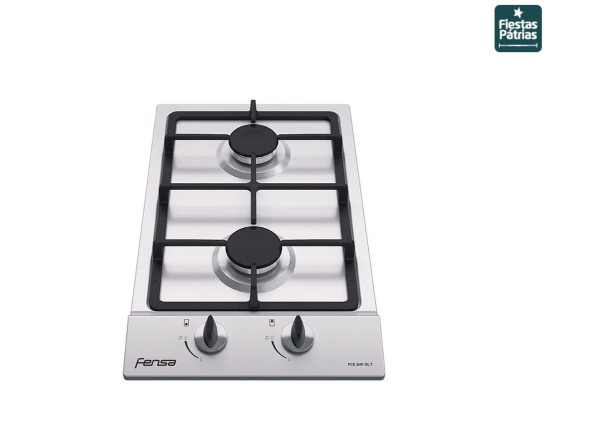 Encimera a Gas 2 Platos Fensa Encendido Eléctrico y Parrilla Hierro Fundido FCE 2HF GL T Inox