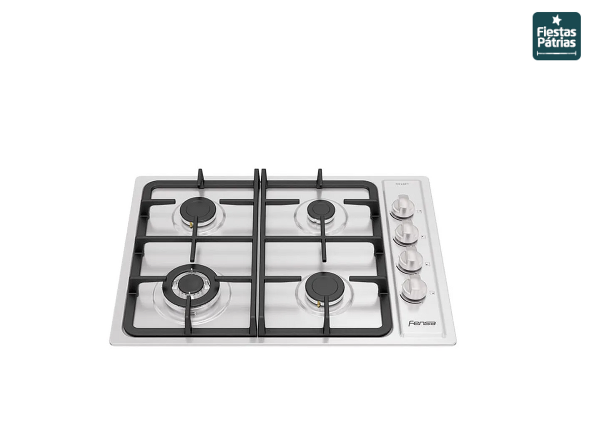 Encimera a Gas 4 Platos Fensa Encendido Eléctrico y Parrilla Hierro Fundido FCE 4.3HF T Inox