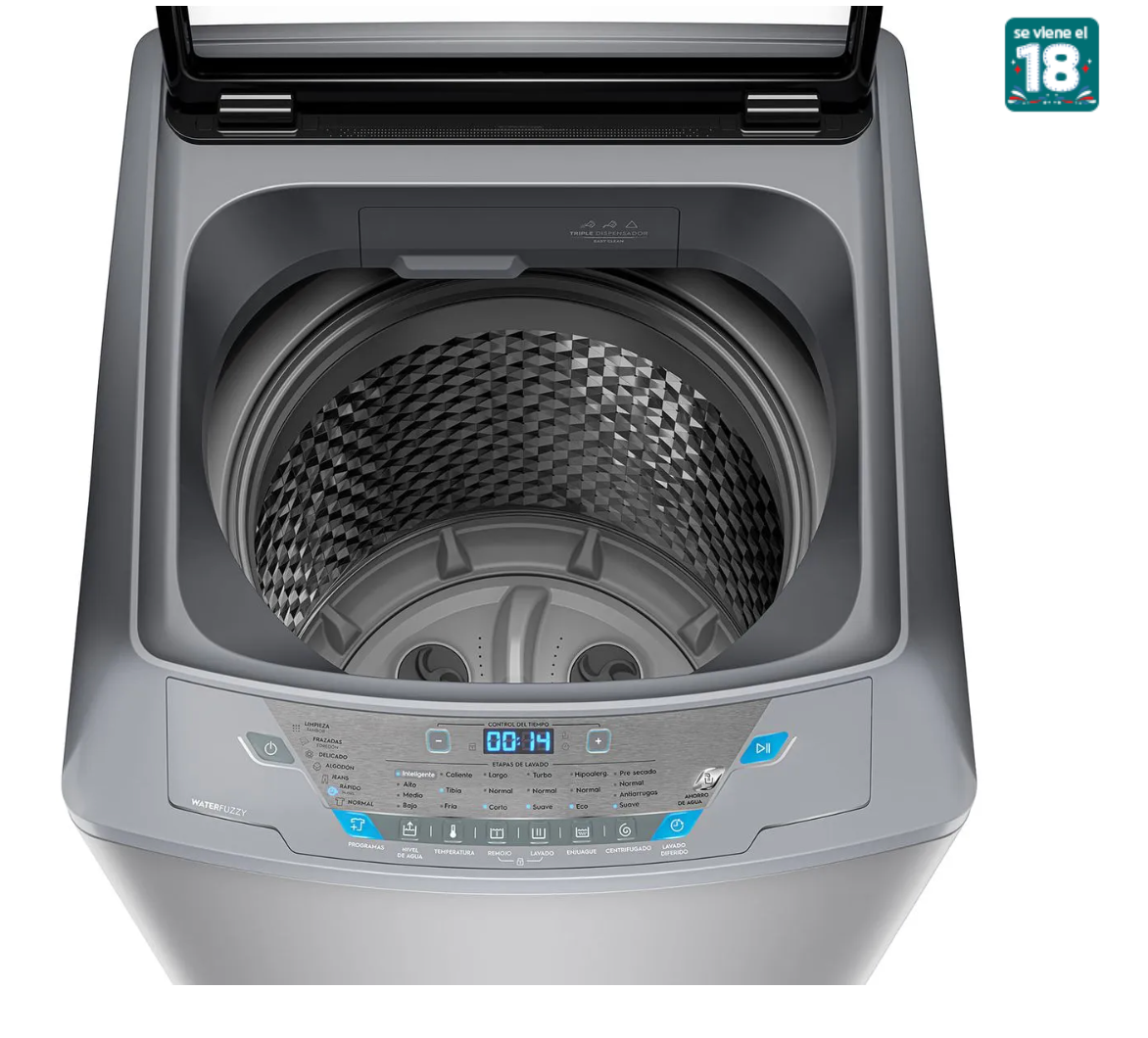 Lavadora Automática Fensa 18Kg Carga Superior Control Tiempo Premium Care 18SZ Gris